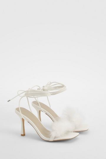 Feather Strap Wrap Up Heels white