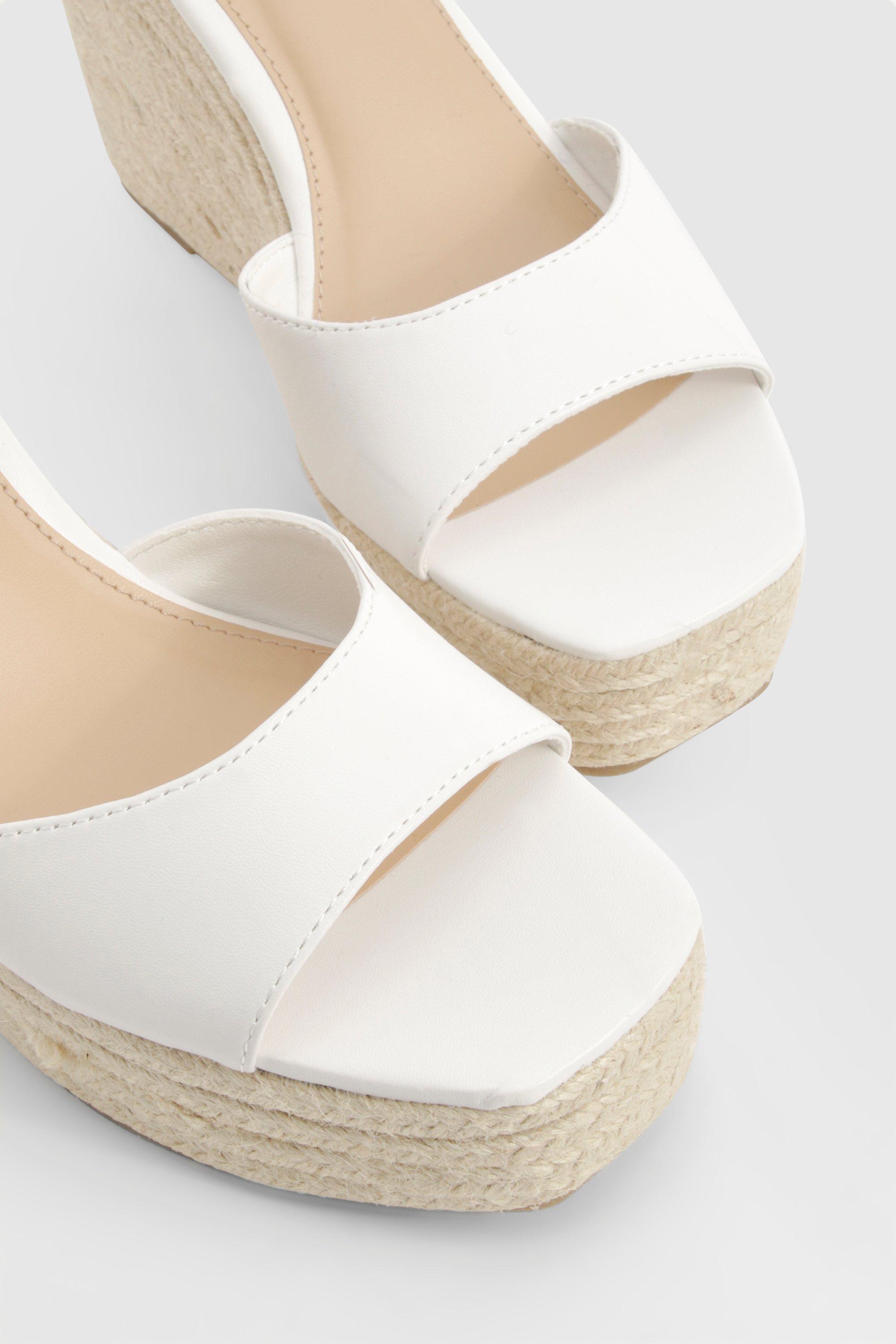 boohoo Peep Toe Espadrille Wedges White Size 9