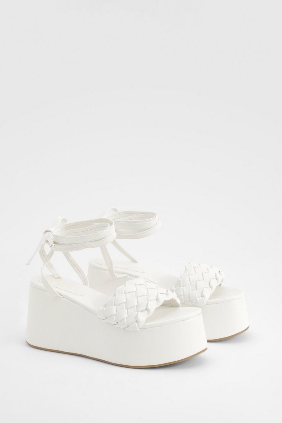Sandali Flatform con laccetti alla caviglia, White
