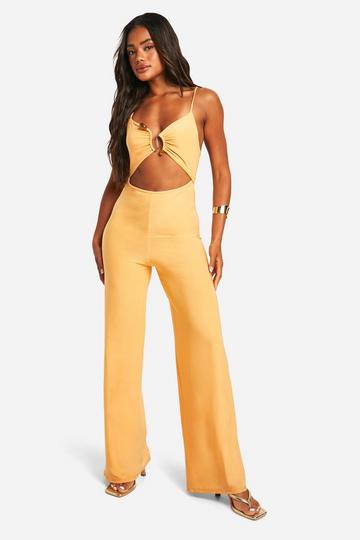 Slinky Ruched Front Wide Leg Jumpsuit yellow