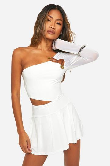 Slinky Cut Out Asymmetric Skort Romper cream