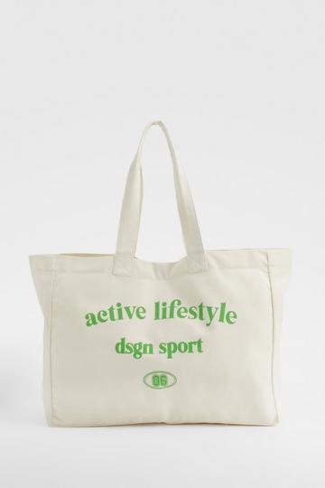 Active Lifestyle Oversized Canvas Tote Bag cream