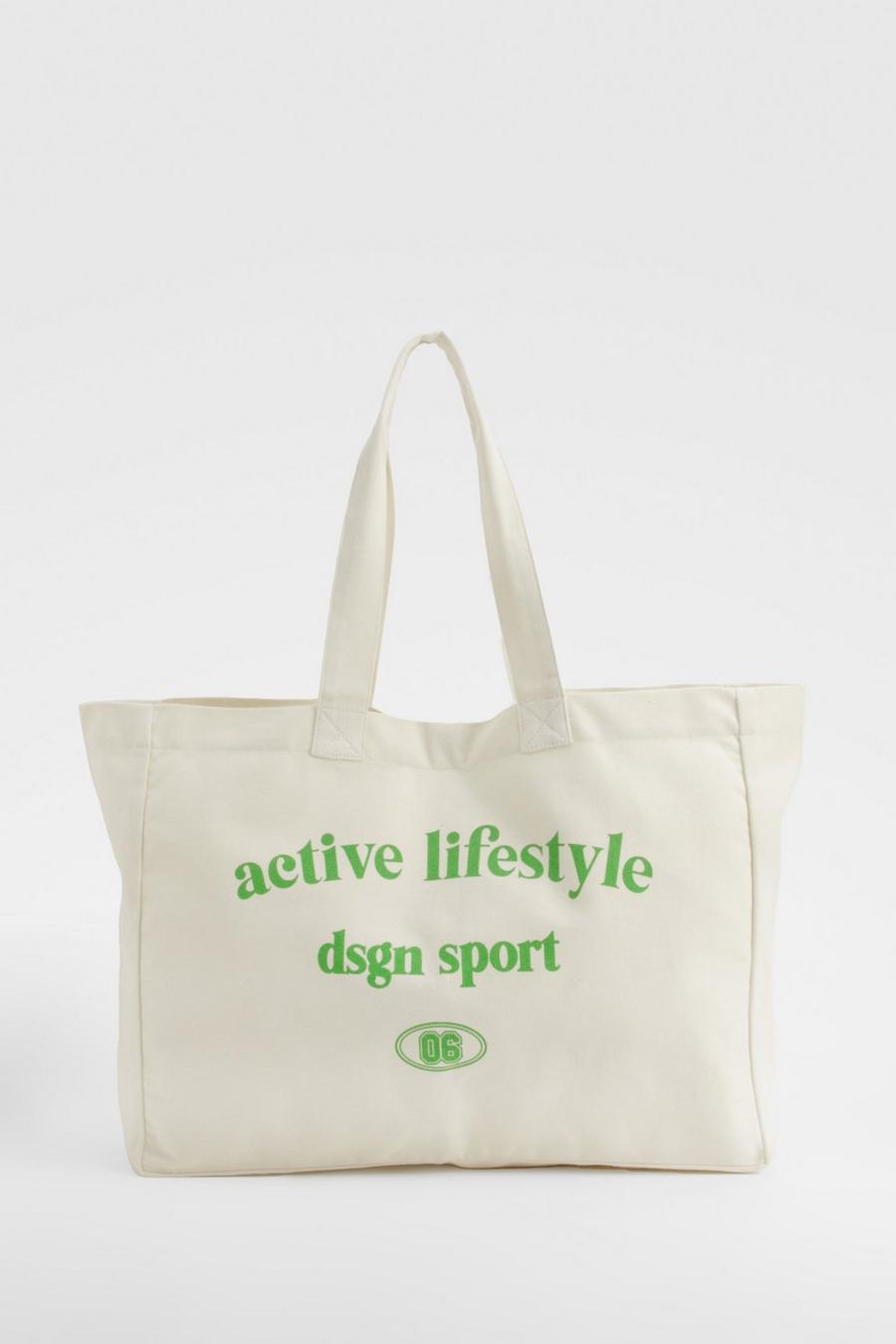 Cream Active Lifestyle Oversized Canvas Tote Bag 