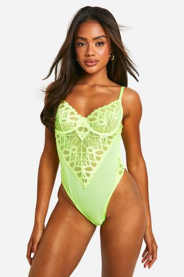 Neon Bodysuit Met Mesh Paneel neon-yellow