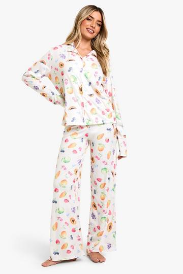 Fruit Print Button Up Pyjama Set ivory