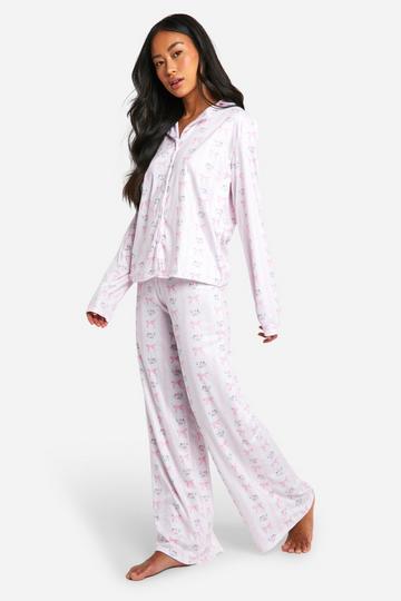 Bow Print Button Up Pjs pink