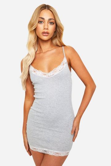 Grey Lace Trim Mini Nightgown