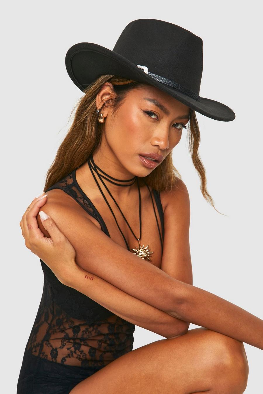 Black Western Buckle Trim Cowboy Hat 