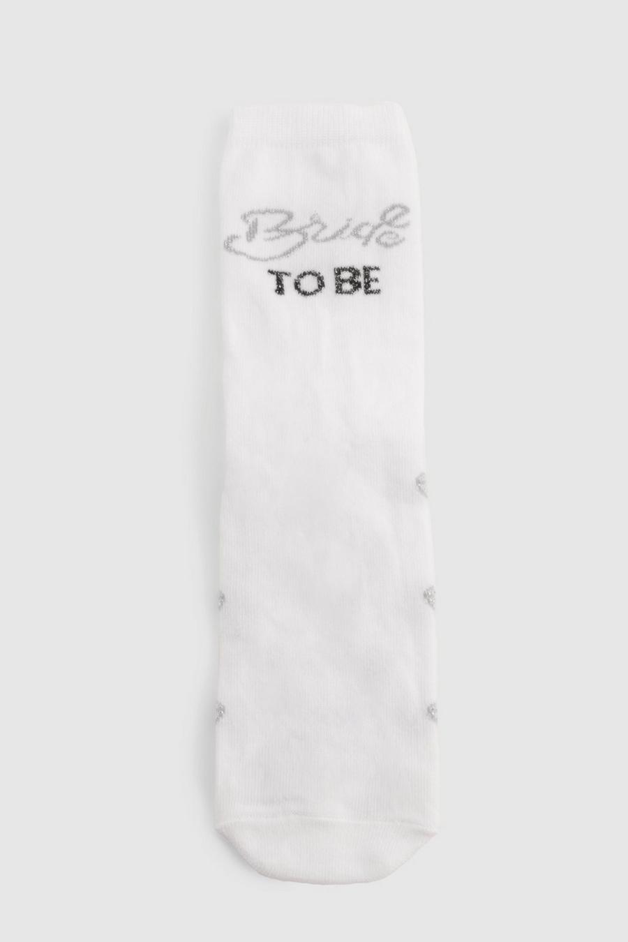 Chaussettes à slogan à paillettes Bride To Be, White