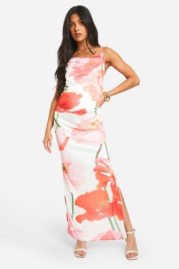 Maternity Floral Mesh Cowl Neck Strappy Maxi Dress white