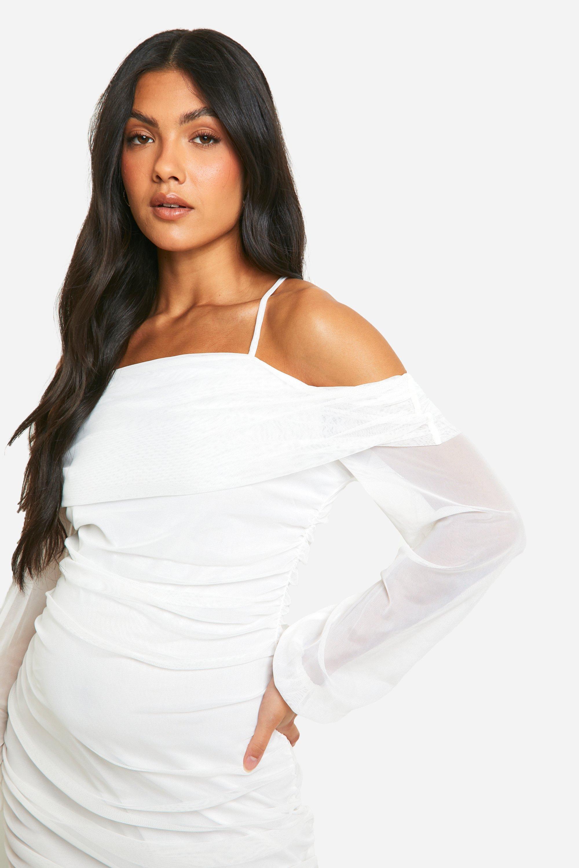 Maternity Cold Shoulder Mesh Bodycon Maxi Dress boohoo