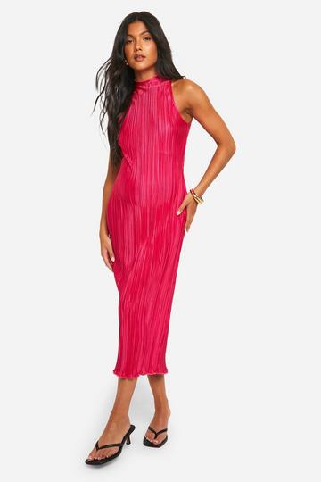 Maternity Plisse Racer Neck Midi Dress pink