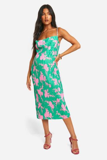 Maternity Cowl Neck Plisse Midi Dress green