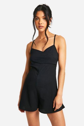 Maternity Textured Strappy Wrap Playsuit black