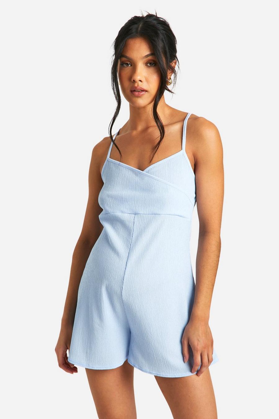 Turquoise Maternity Textured Strappy Wrap Romper image number 1