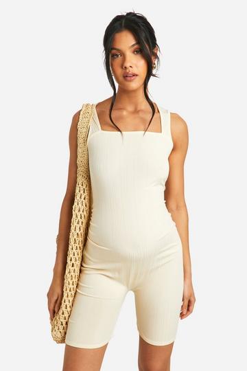 Maternity Sleeveless Short Unitard cream