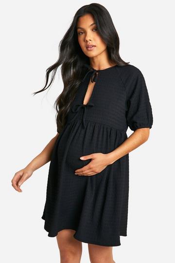 Maternity Tie Front Short Sleeve Smock Dress black