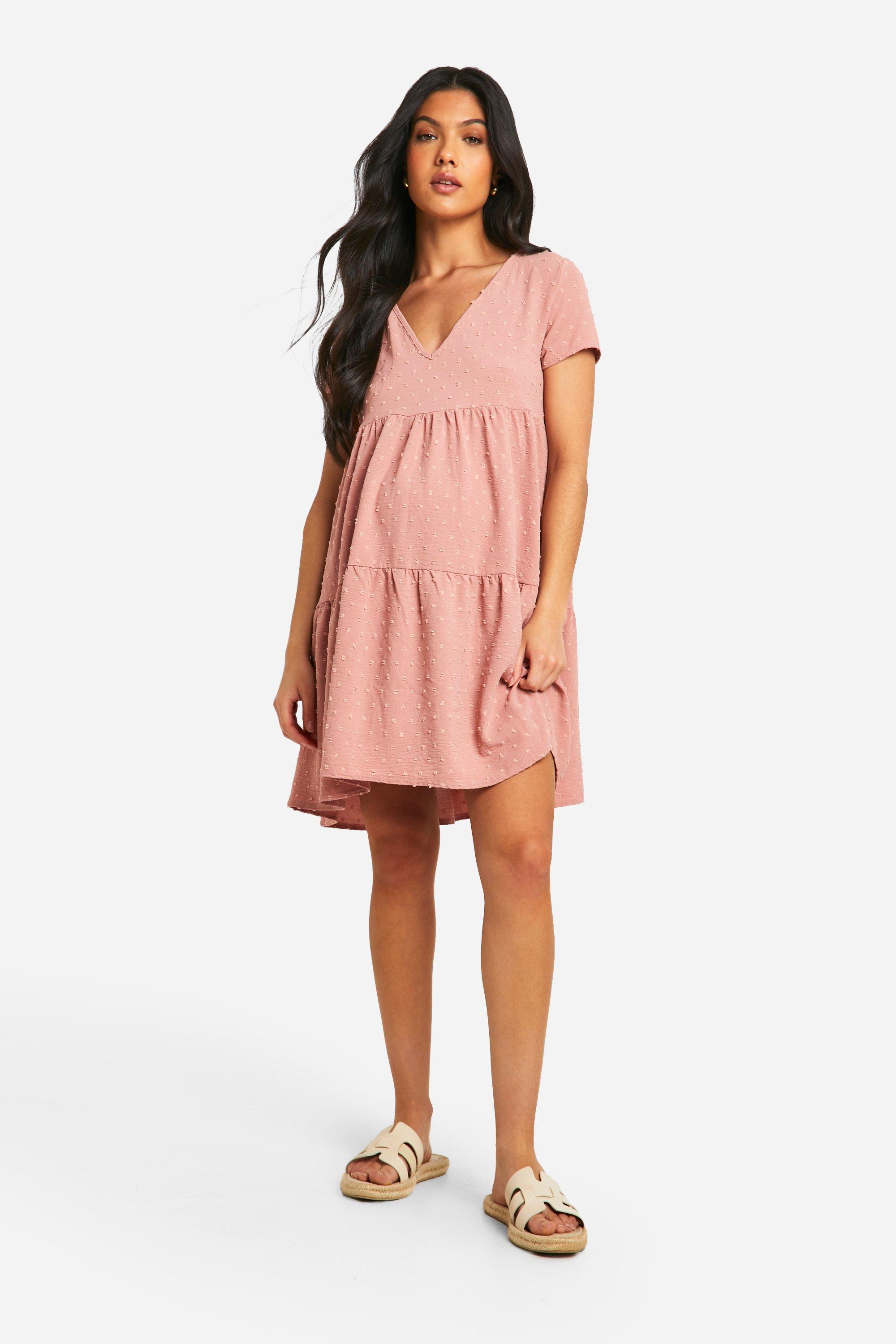 Maternity Dobby Short Sleeve Tiered Smock Dress boohoo AU