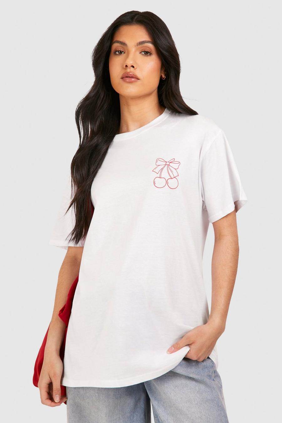 White Zwangerschap Oversized Kersen T-Shirt Met Borstopdruk