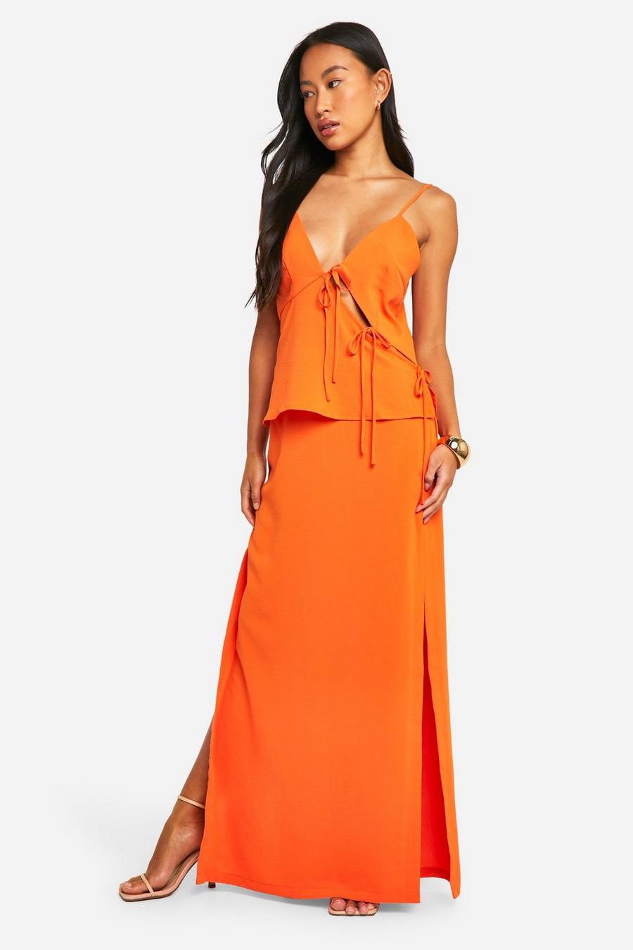Orange Side Split Maxi Skirt image number 1