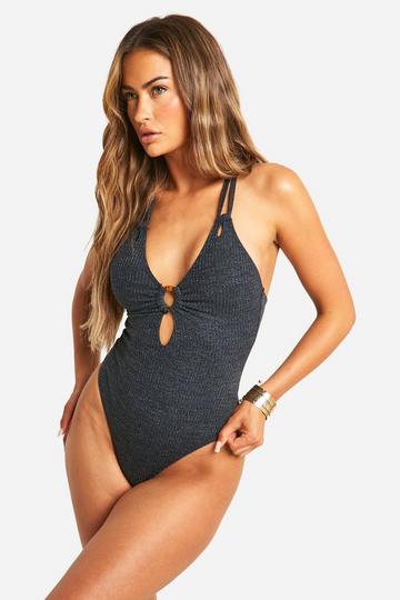 Tummy Control Textured O-ring Swimsuit black