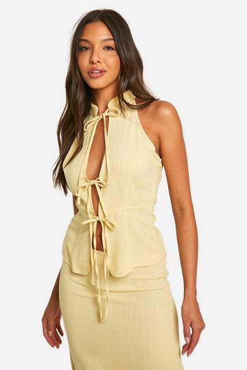 Linen Look Tie Front Longline Top lemon