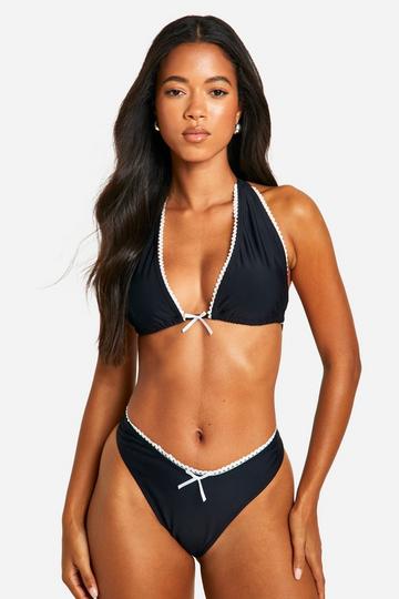 Bow Lace Detail High Waist Bikini Brief black