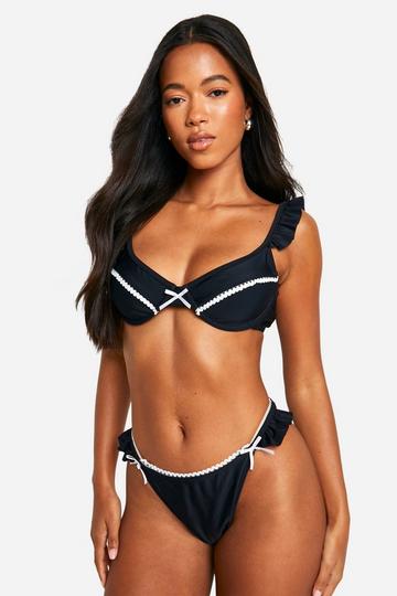 Bow Lace Detail Tanga Bikini Brief black