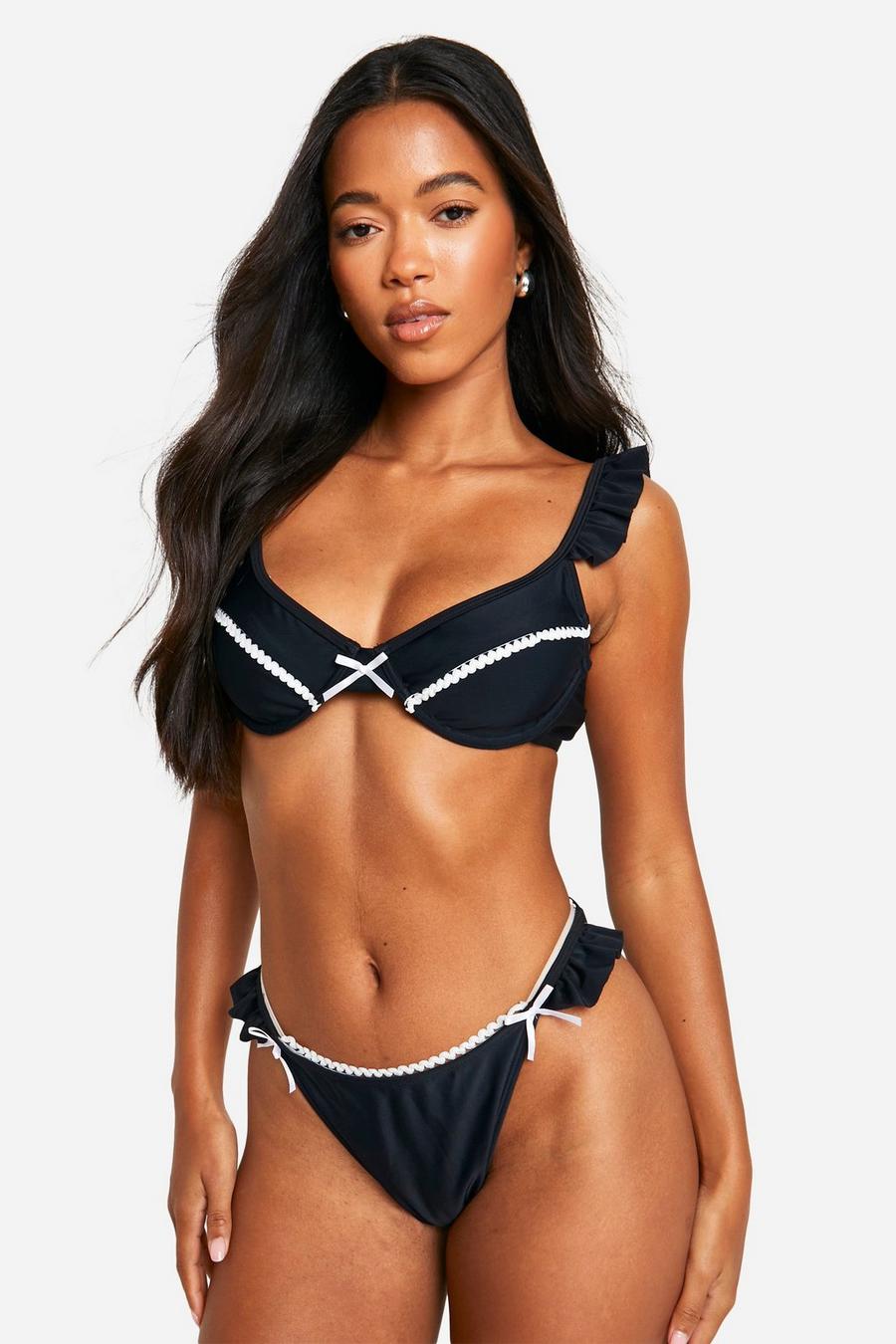 Black Bow Lace Detail Underwired Bikini Top