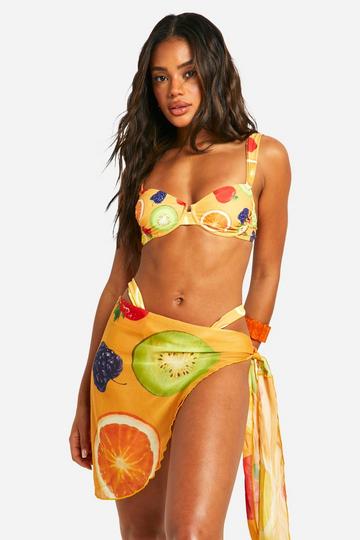 Fruit Print Tie Beach Sarong orange