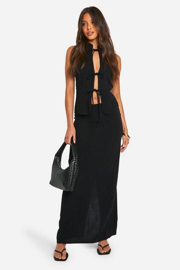 Linen Look Column Maxi Skirt black