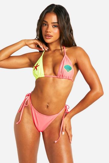 Colorblock Triangle-Bikini mit Applikations bright pink