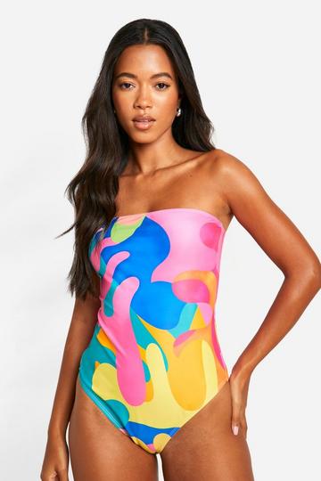 Abstract Bandeau Swimsuit pink