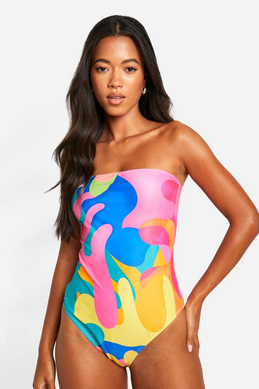 Pink Abstract Bandeau Swimsuit