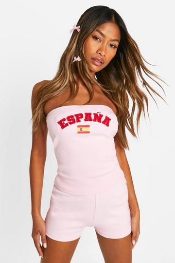 Pink Espana Bandeau Top And Booty Short Set