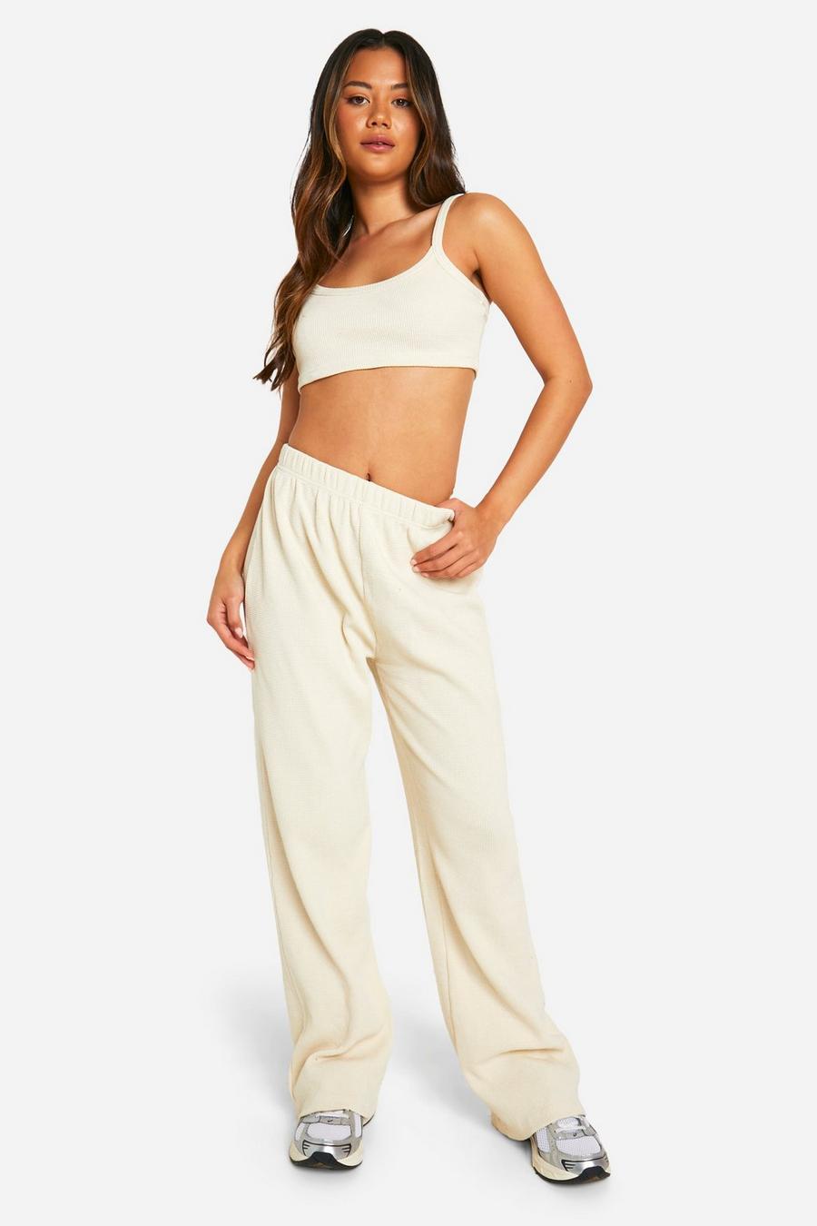 Stone Waffle Scoop Neck Crop Top And Straight Leg Trouser Set image number 1