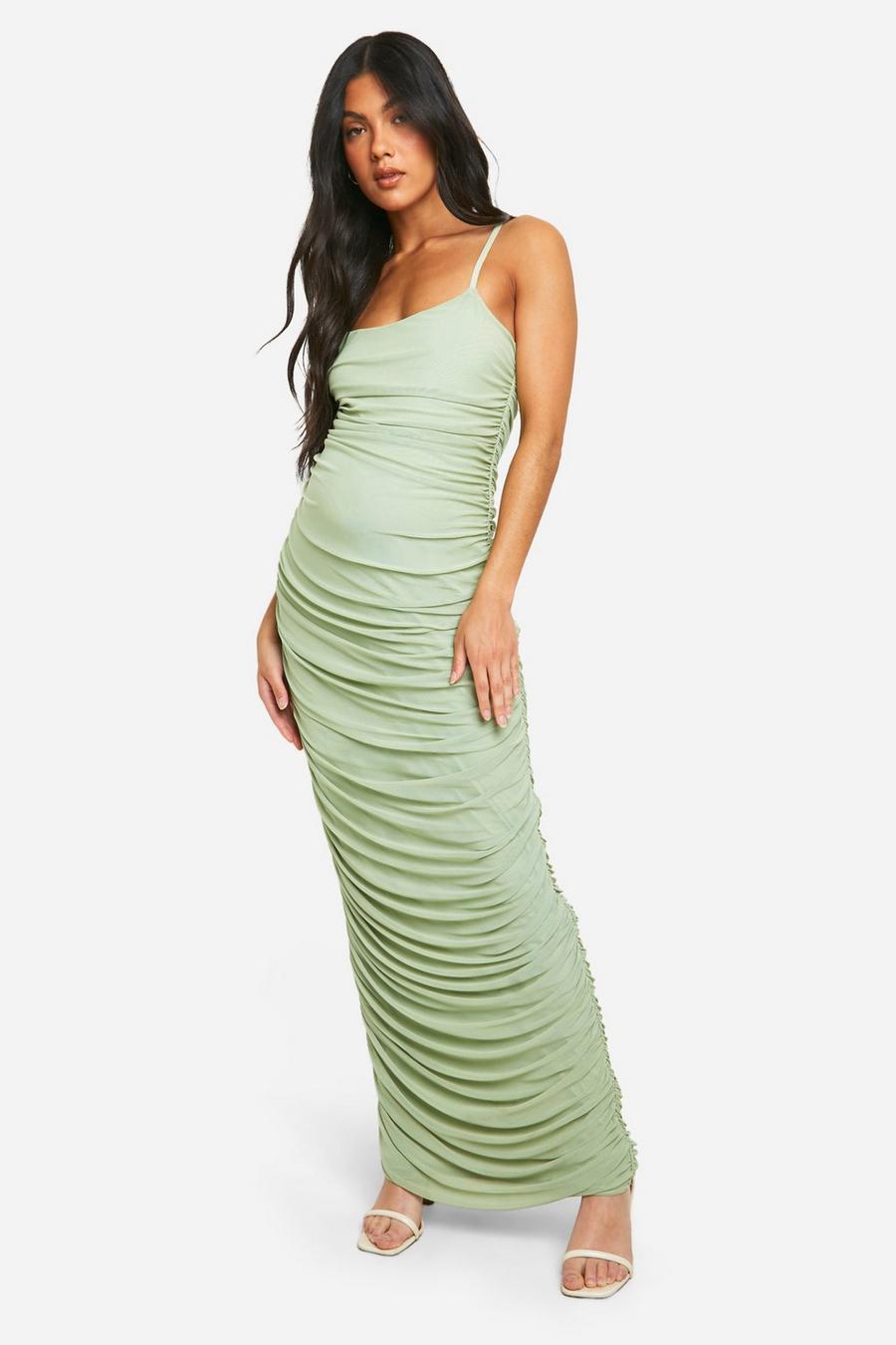 Light green Maternity Mesh Strappy Maxi Dress image number 1