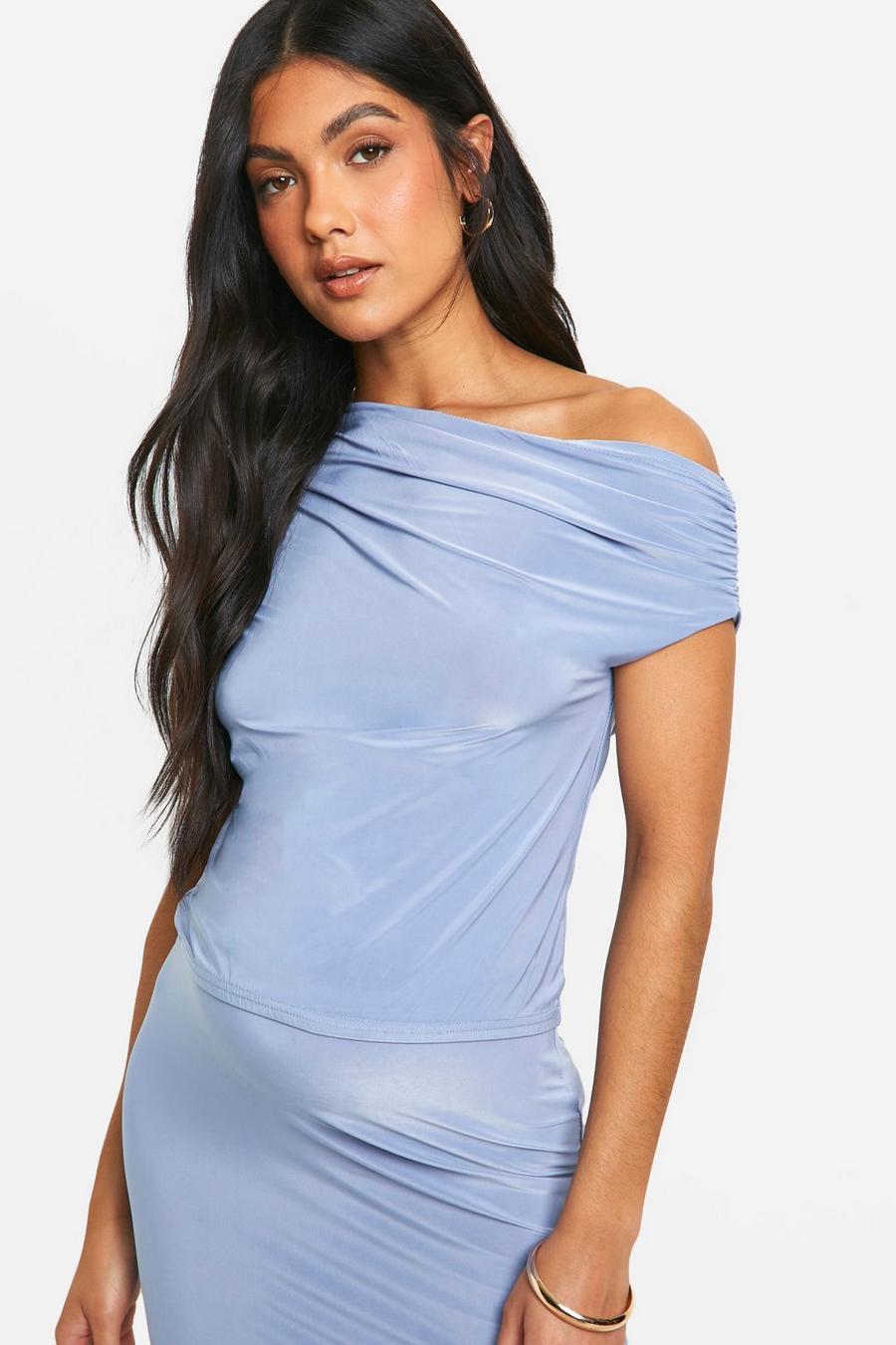 Baby blue Maternity Slinky Asymmetric Neck Top image number 1