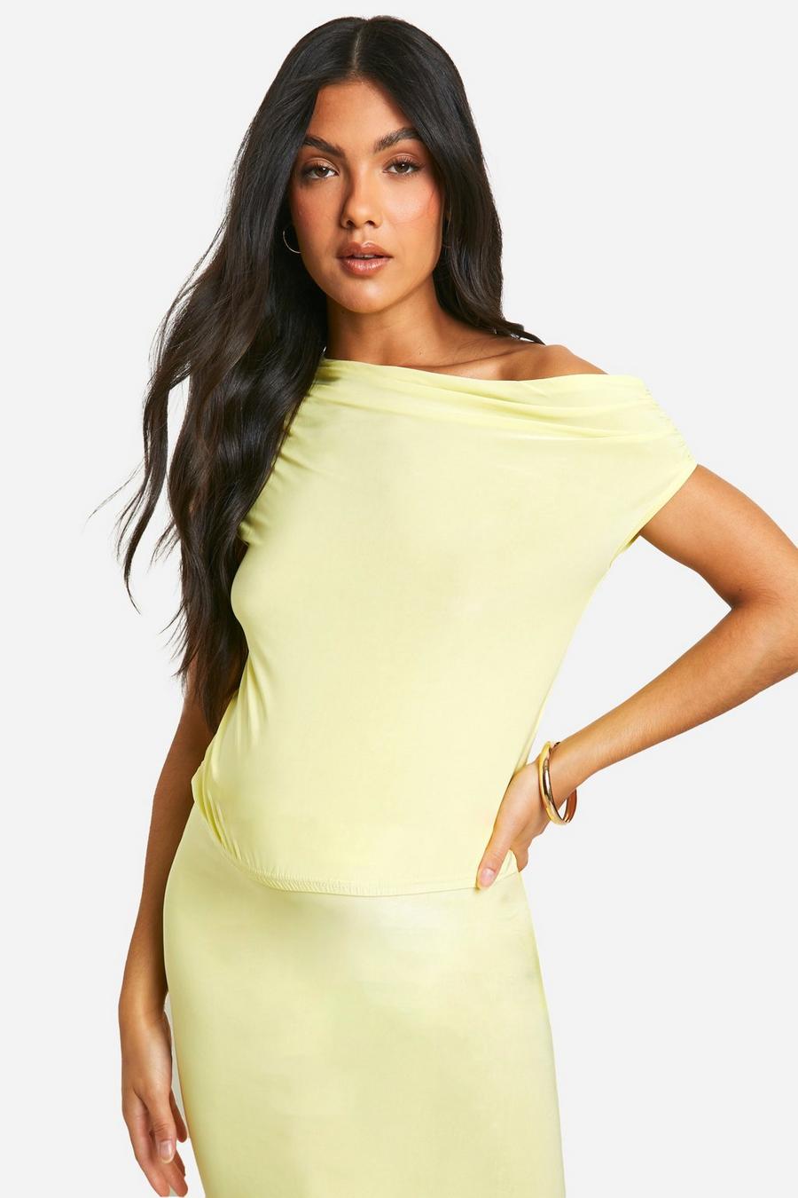 Yellow Maternity Slinky Asymmetric Neck Top image number 1
