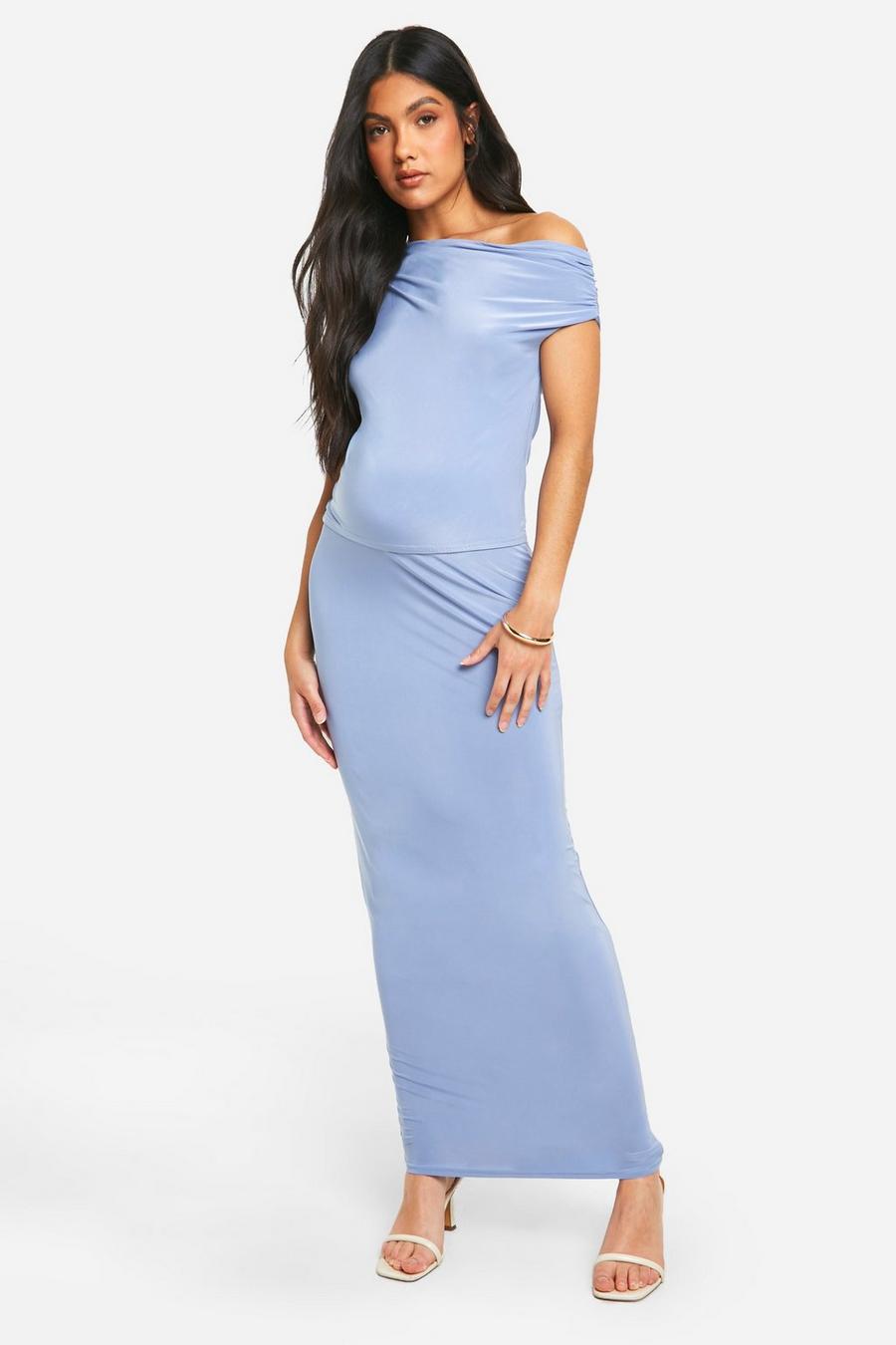 Baby blue Maternity Slinky Maxi Skirt image number 1