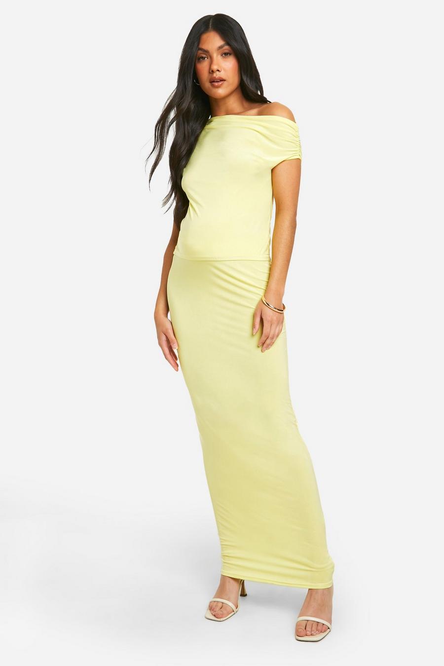 Yellow Maternity Slinky Maxi Skirt image number 1