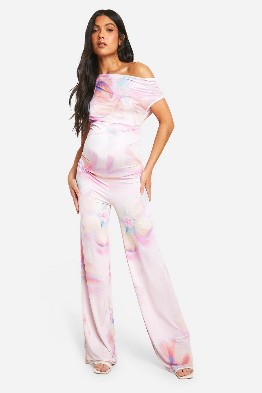 Lilac Maternity Slinky Asymmetric Wide Leg Jumpsuit image number 1