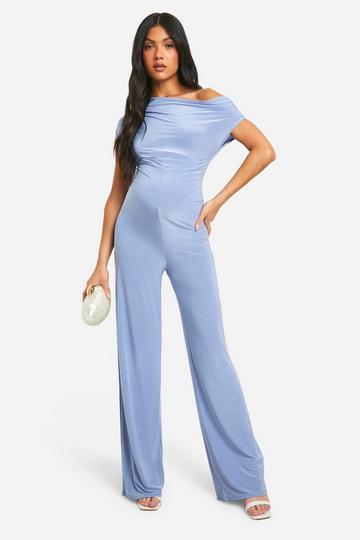 Blue Maternity Slinky Asymmetric Wide Leg Jumpsuit