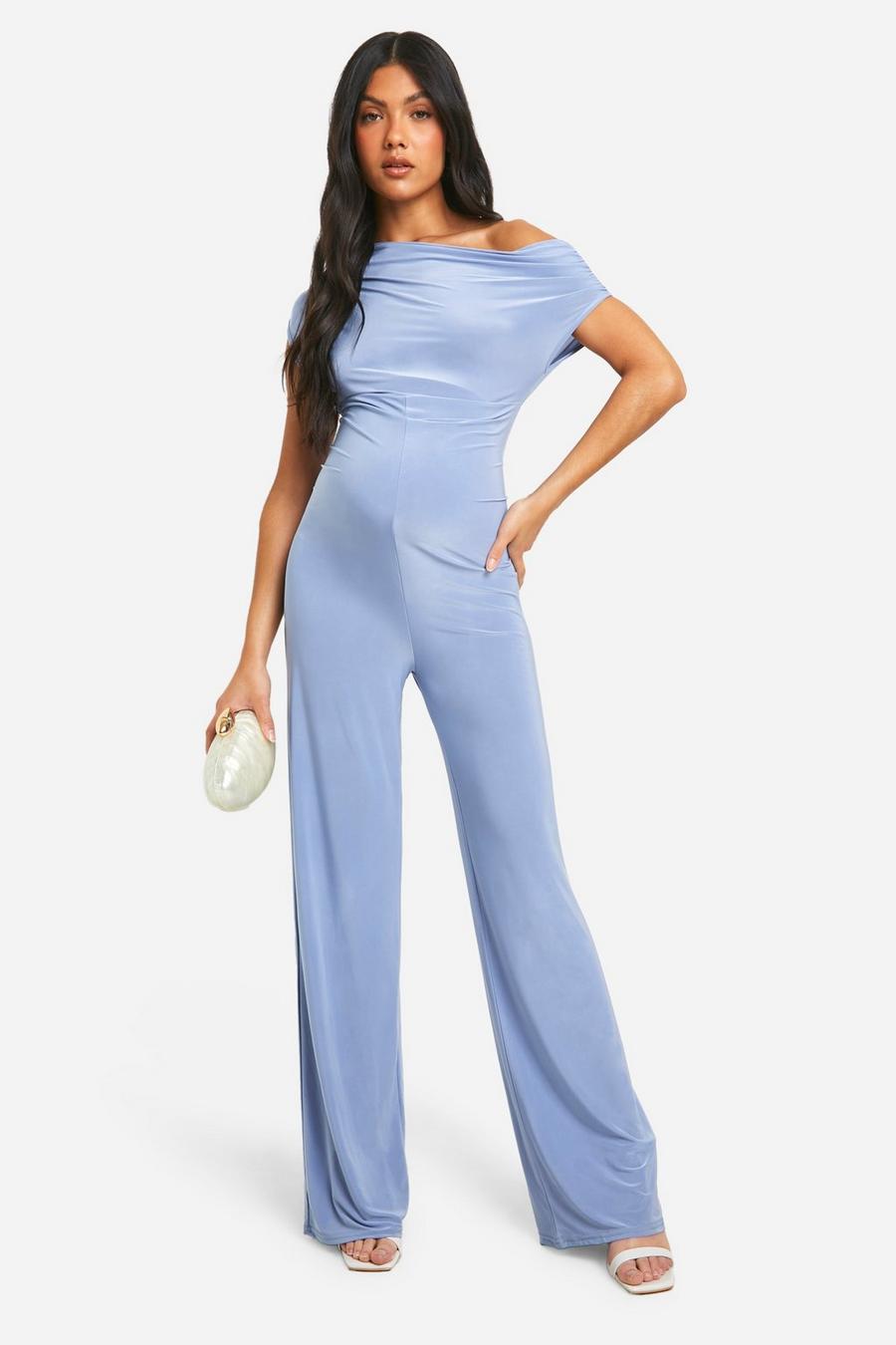 Baby blue Maternity Slinky Asymmetric Wide Leg Jumpsuit image number 1