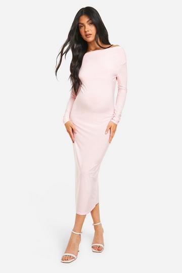 Maternity Long Sleeve Cowl Neck Midi Dress baby pink