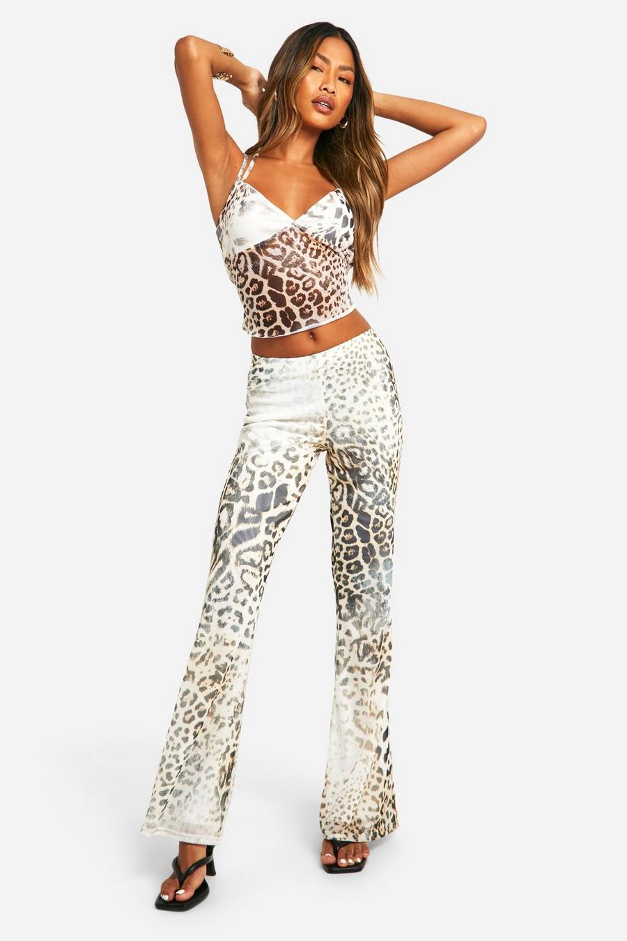 Leopard Mesh Flared Trousers image number 1
