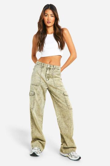 Khaki Khaki Acid Wash 5 Pocket Straight Leg Jean