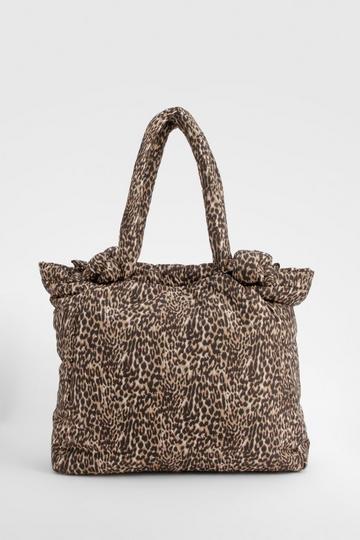 Multi Nylon Leopard Knot Handle Tote Bag