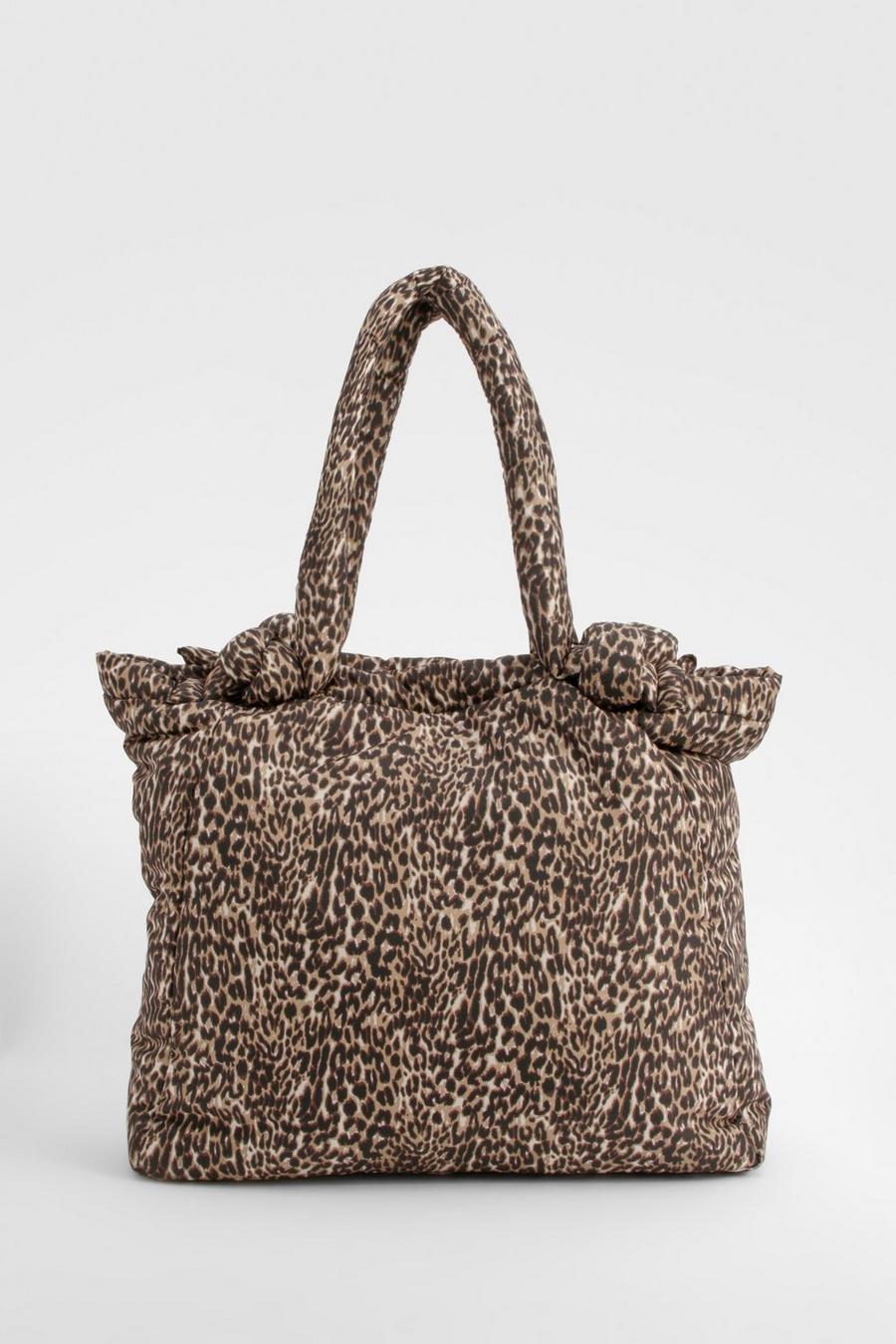 Nylon Leopard Knot Handle Tote Bag  image number 1