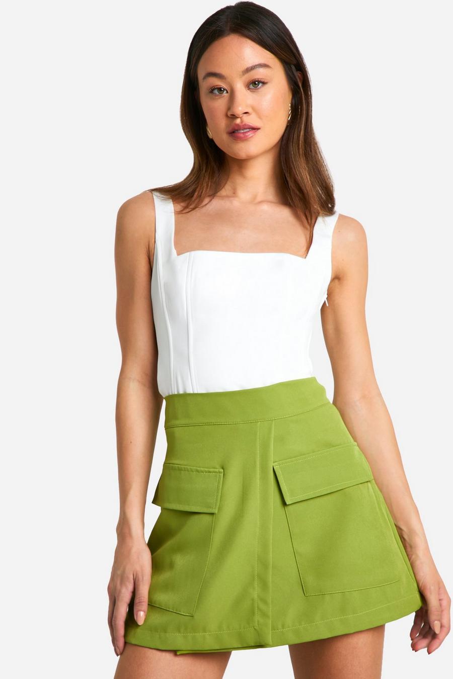 Lime Tall Woven Wrap Detail Skort  image number 1